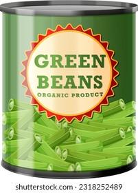 Green Beans Food Can Vector illustration