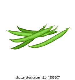 Green beans. Healthy food, green vegetables, Green beans pods. A healthy side dish, a dish for vegetarians. Icon, clipart for website about groceries, selling vegetables. Vector flat illustration