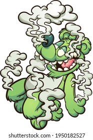 Green bear floating in white smoke. Vector clip art illustration with simple gradients. All on a single layer.
