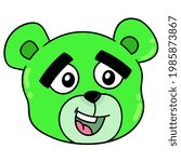 green bear head laughing happy face, vector illustration carton emoticon. doodle icon drawing