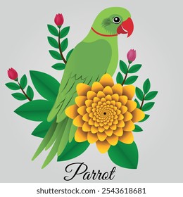 Green beautiful parrot white and gray Gradient background  ,all layers are single for any coustomization ,Eps 10 vector illustration
