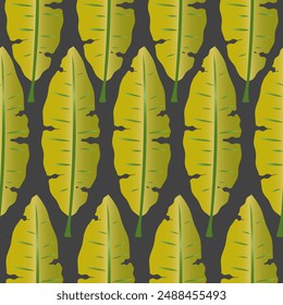Green beautiful tropical leaves on a black background form a cute botanical pattern for modern textile, wrapping paper. Vector.