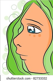 Green beauty hair and elfs face - beauty vector illustration