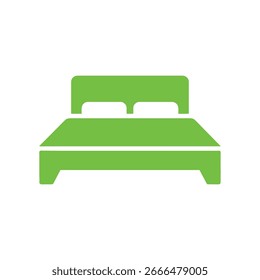 Ícone de cama verde isolado em um fundo branco exibindo mobiliário de quarto simples, útil para ilustrar sono, descanso, ou conceitos de decoração de casa, imagem vetorial.