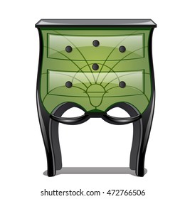 Green bedside table in vintage style isolated on white background. Vector illustration.
