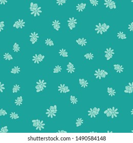 Green Bee and flower icon isolated seamless pattern on green background. Sweet natural food. Honeybee or apis with wings symbol. Flying insect.  Vector Illustration