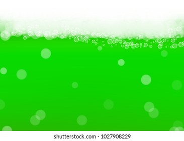 Green beer background for Saint Patricks Day with bubbles and foam.