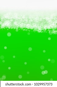 Green beer background for Saint Patricks Day with bubbles and foam.
