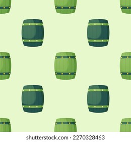 Green beer barrel. Simple seamless pattern. Vector flat style. St. Patrick's Day.