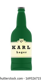 Green beer bottle with cap and label