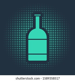Green Beer bottle icon isolated on blue background. Abstract circle random dots. Vector Illustration