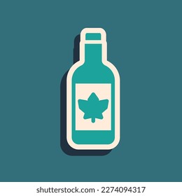 Green Beer bottle icon isolated on green background. Long shadow style. Vector