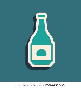 Green Beer bottle icon isolated on green background. Long shadow style. Vector