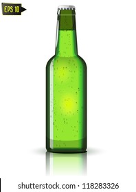 green beer bottle isolated with reflection