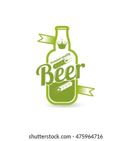 Green beer bottle, logo brewery, beverage quality