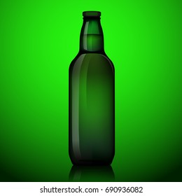 Green beer bottle with reflection.(EPS10 art vector)