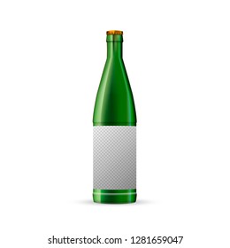 Green beer bottle template with transparent place for label on white