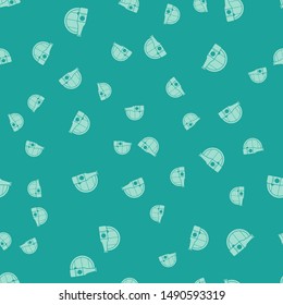 Green Beer bottle and wooden barrel icon isolated seamless pattern on green background.  Vector Illustration