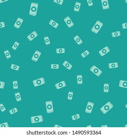 Green Beer can icon isolated seamless pattern on green background.  Vector Illustration