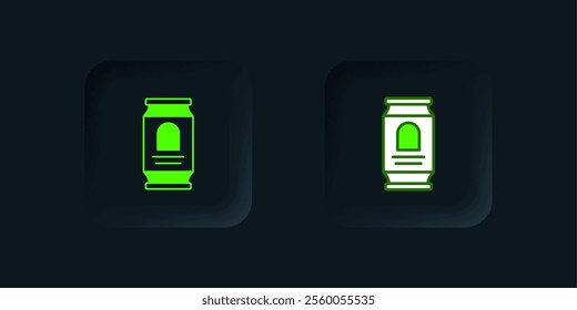 Green Beer can icon isolated on black background. Black square button. Vector