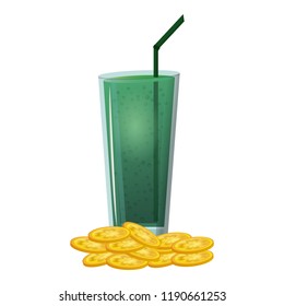 Green beer cup with coins