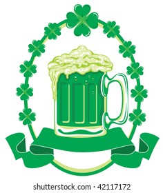 Green beer for the feast of St. Patrick, vector image.
