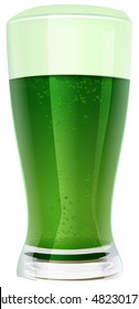 Green beer in glass. Isolated on white vector illustration