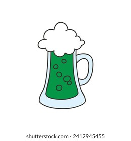 Icono de cerveza verde. Ilustraciones de una pinta de espuma de espuma verde aislada en un fondo blanco. Concepto del día de San Patricio. Vector 10 EPS.
