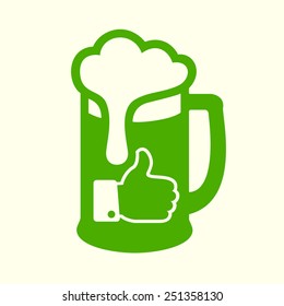 Green beer icon with thumbs up (like) symbol