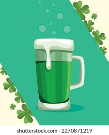 green beer jar drink with clovers poster