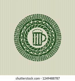 Green beer jar icon inside distress grunge style stamp