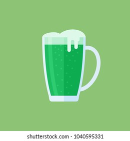 Green beer mug flat style icon. Vector illustration.