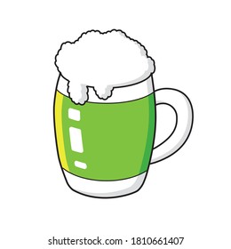 Green beer mug glass with foam isolated cartoon vector 
