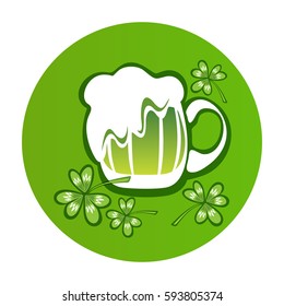 Green beer mug isolated on white background. Saint Patrick's Day symbol. Design element for flyers or banners.