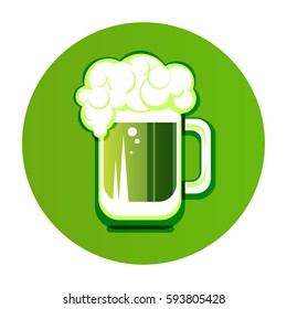 Green beer mug isolated on white background. Saint Patrick's Day symbol. Design element for flyers or banners.
