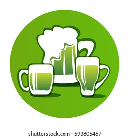 Green beer mug isolated on white background. Saint Patrick's Day symbol. Design element for flyers or banners.