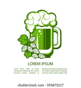 Green beer mug isolated on white background. Saint Patricks Day symbol. Design element for flyers or banners.