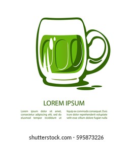 Green beer mug isolated on white background. Saint Patrick's Day symbol. Design element for flyers or banners.
