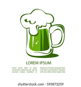 Green beer mug isolated on white background. Saint Patricks Day symbol. Design element for flyers or banners.