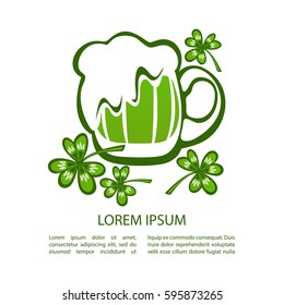 Green beer mug isolated on white background. Saint Patricks Day symbol. Design element for flyers or banners.