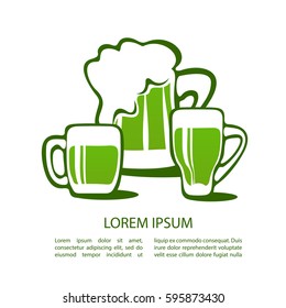 Green beer mug isolated on white background. Saint Patricks Day symbol. Design element for flyers or banners.