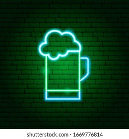 Green Beer Mug Neon Sign. Vector Illustration of Bar Promotion.