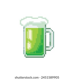 Green beer mug, Saint Patricks Day celebration, pixel art drink