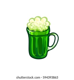 Green beer mug, sketchy illustration. Happy St Patricks Day. Vector design element, hand drawn clip art isolated on white