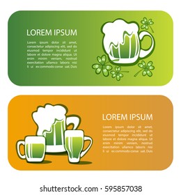 Green beer mug with text frame. Saint Patricks Day symbol templates. Design element for flyers or banners.