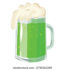 Green Beer Mug Vector Illustration, Festive Pint with Foam. St. Patrick’s Green Mug Illustration, Brew Mug Graphic. Beer Mug Icon