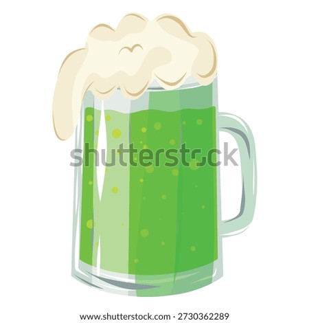Green Beer Mug Vector Illustration, Festive Pint with Foam. St. Patrick’s Green Mug Illustration, Brew Mug Graphic. Beer Mug Icon