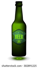 Green Beer Premium Bottle, Vector Illustration. 