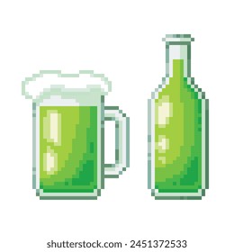 Green beer, Saint Patrick's Day celebration, pixel art drink