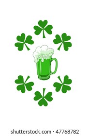 Green beer with shamrocks, vector illustration for saint Patrick's day